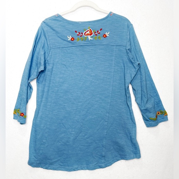 Parsley & Sage Blue Cotton Floral Embroidered Top 3/4 Sleeves Boho - Picture 2 of 4